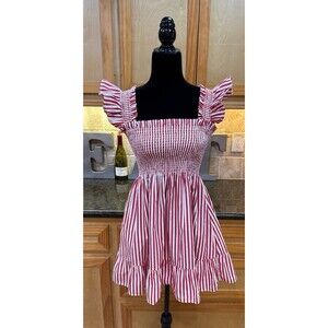 HILL HOUSE The Elizabeth Nap Dress in Cherry Stripe Like New Size M